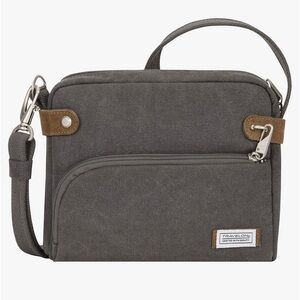 EUC anti theft travel purse canvas grey
